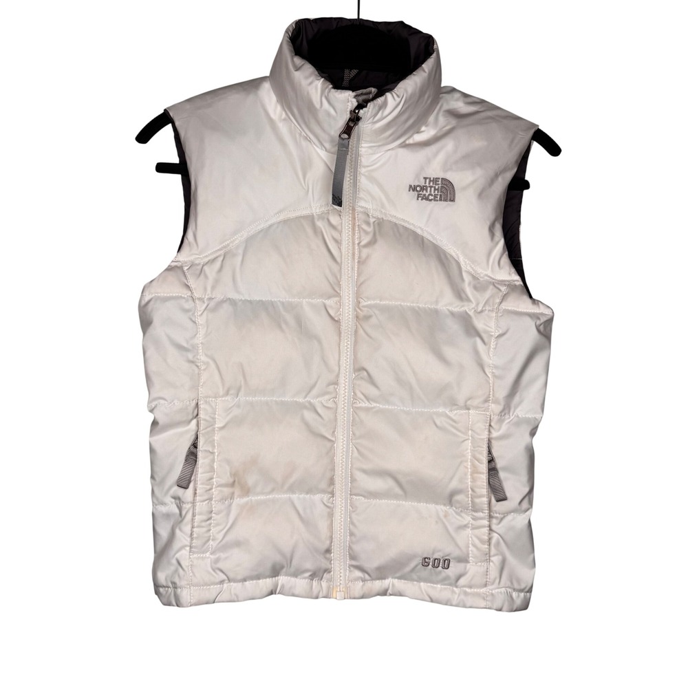 The North Face Girls White 600 Down Puffer Vest Size Small S/P Mock Neck Zip Up